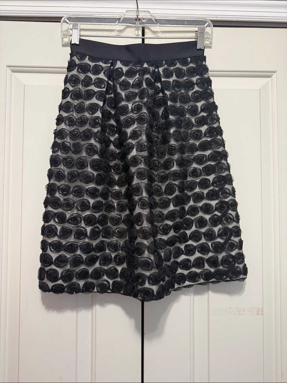 Pink Tartan Black Textured Rosette A-Line Skirt